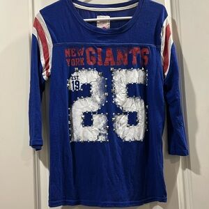 Victoria's Secret Vintage PINK NFL Bling NY Giants jersey like top 3/4 sleeves L